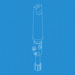 Mechanical engineering drawings. Tap tools, borer. Technical Design. Cover. Blueprint. Step Cutting Tool with Countersinking Function. Technical 3D Vector Illustration