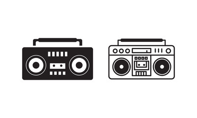 Boom box Icon on Black and White Vector Backgrounds flat vector icon for apps and websites
