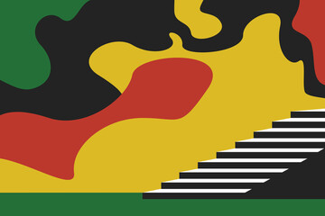 Juneteenth Abstract Background with Afro Colors and Stairs. Colorful abstract background with red, green, yellow, and black tones.  Ideal for Juneteenth, poster art, or banners.