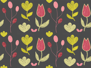 Seamless vector floral pattern with red flowers and green leaves, a beautiful nature illustration for spring design