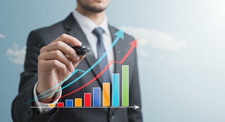 Business growth chart with businessman drawing arrow