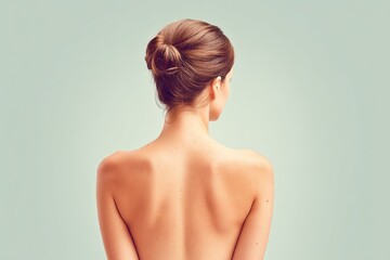 Fototapeta premium The Image Captures an Upper Back View of a Slender Body Set Against a Soft, Neutral Background, Beautifully Highlighting the Gracefulness of the Natural Form. It Evokes a Sense of Calm and Tranquility