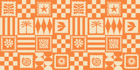 Vector hand drawn seamless pattern graphics with silhouette summer and vacation illustrations, tropical illustrations, frames and borders, fabric and textile design, beach and surf theme