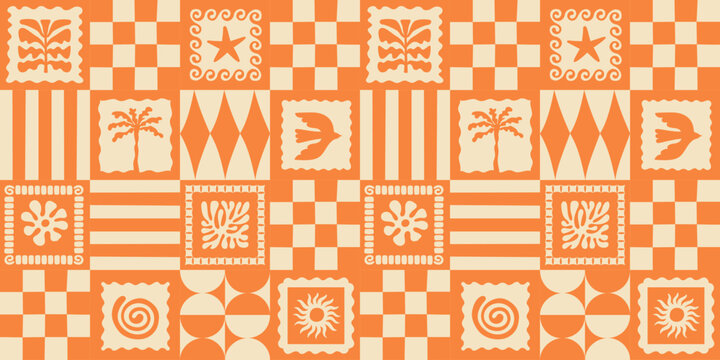Vector hand drawn seamless pattern graphics with silhouette summer and vacation illustrations, tropical illustrations, frames and borders, fabric and textile design, beach and surf theme