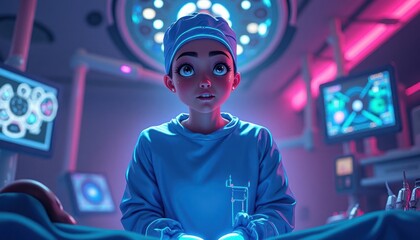 Cartoon Surgeon in Operating Room