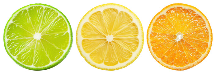 Obraz premium PNG Citrus fruits vibrant slices, element set on transparent background