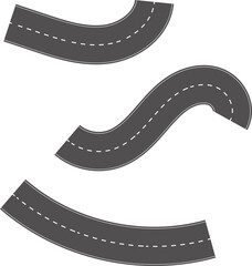 Wavy Curves road. Top view of race track. Winding road from top view illustration. Empty highway asphalt road, Ariel View Road, Empty highway black asphalt road with dividing lines.
