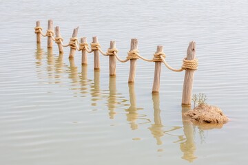 Symbolic Fence Stands Against Floodwaters, Showcasing Nature's Resilience and Human Ingenuity in Protecting Land
