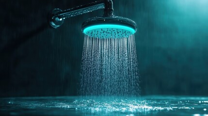 A modern showerhead featuring a captivating water spray effect, set against a dark backdrop that accentuates its sleek design and elegant functionality for bath lovers.