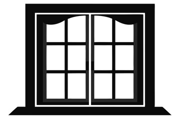 Obraz premium Black Framed Window with Curtains and Six Panes in Minimalist Style
