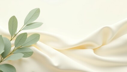 Fototapeta premium Elegant green foliage on soft draped fabric for minimalist nature-inspired decor
