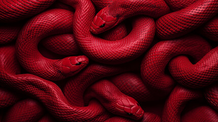 Fototapeta premium Red snakes intertwining in a vibrant display of color and texture, showcasing their intricate patterns and scales