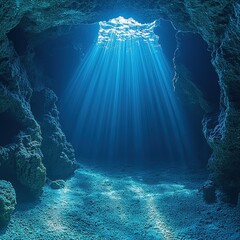 Obraz premium Underwater Cave with Sun Rays Streaming Through Azure Water Hole