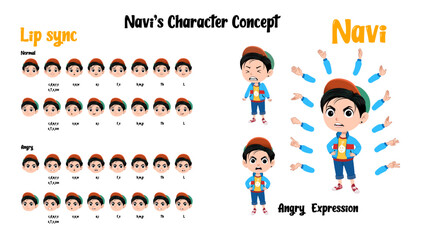 An angry boy cartoon character lip sync, face expression & hand gesture