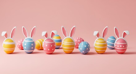 Easter Egg with Bunny Ears on Pink Background