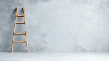 A simple yet impactful image of a wooden ladder positioned against a lightly textured wall, signifying progress, aspiration, and the journey towards achieving goals.