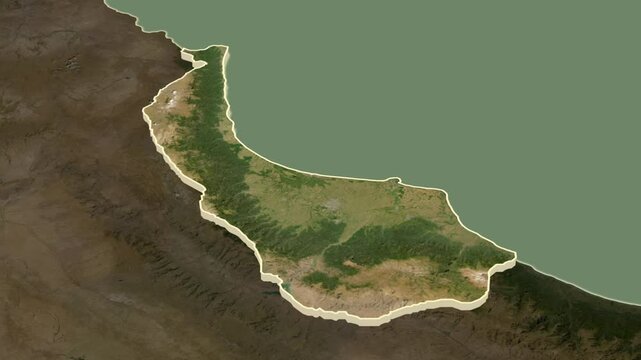 Gilan, Iran, extruded. Satellite map