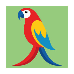 Fototapeta premium Vibrant flat design illustration of a colorful tropical parrot on a green background