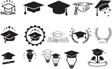 graduation cap icons set