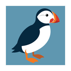 A stylized illustration of a cute atlantic puffin bird with vibrant color palette
