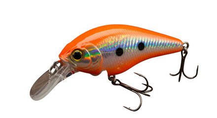 Isolated Fishing Lure with Orange and Silver Details on Transparent Background