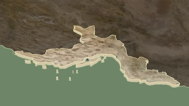 Hormozgan, Iran, extruded. Satellite map