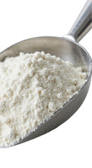 Isolated Flour Pile in Silver Scoop On Transparent Background