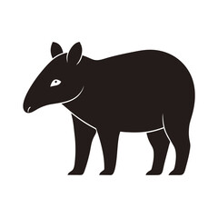 Fototapeta premium Black and white silhouette illustration of a standing tapir animal isolated on white background