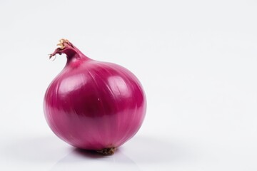 Single red onion, vibrant color, clean white backdrop, red, healthy