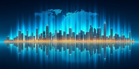 a 3d render of a global economy hub with glowing graphs and trade data streams