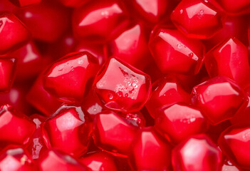 Piled red heart-shaped glass stones with shiny curves and bokeh light