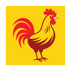 Bold vector illustration of a rooster on a yellow background perfect for farm themes