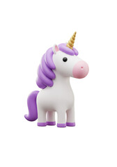 Fototapeta premium 3D Render Cartoon Unicorn With Purple Mane And Tail On Transparent