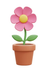 Naklejka premium 3D Render Cute Pink Flower in Brown Pot Isolated Background