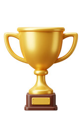 3D Render Gold Trophy Icon Winning Celebrations on Transparent Background