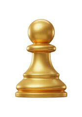 3d Render Golden Chess Pawn Piece Strategy Game on Transparent Background