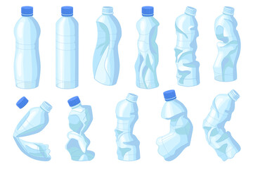 vector crumpled blue plastic bottles collection