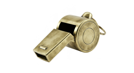 Isolated Golden Metal Shiny Whistle for Sport Equipment on Transparent Background