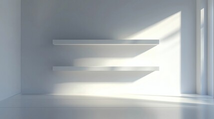 Obraz premium interior with sleek furniture and open space, large blank frame on white wall for digital artwork mockup, true perspective, soft shadows, ultra detail, clean gradients, professional commercial