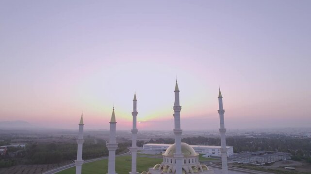 Early Morning Aerial View of a Contemporary Mosque in Lefkosa, Northern Cyprus