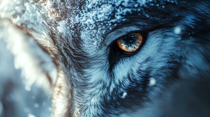 The snow wolf's eyes looked with 