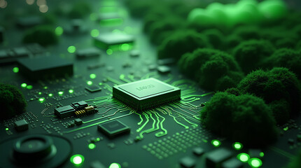 Green tech innovation concept featuring sustainable technology use with eco-friendly devices and renewable energy solutions for a cleaner environment