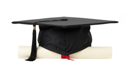 Isolated Graduation Cap and Diploma Illustrative Academic Achievement Image