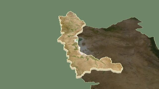 West Azarbaijan, Iran, extruded. Satellite map