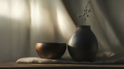 A pot and water jug with cinematic lighting 