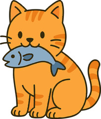Cat eat the fish ilustration
