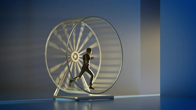 Manager in a rat race looking into the light coming from a gap in the wall. Endlessly loopable video