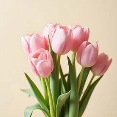 Obraz premium Delicate Pink Tulips in a Soft Minimalist Bouquet with Natural Spring Glow
