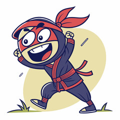 Obraz premium Cartoon ninja character running with a happy expression and throwing shurikens