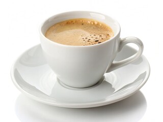 Obraz premium Espresso coffee cup and saucer white graphics isolated on white background